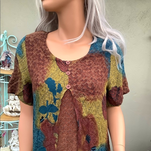 VTG “Caribou” 🍁 Rustic Print Overlay Duster Faux 2 Pc Maxi Dress - Picture 3 of 8